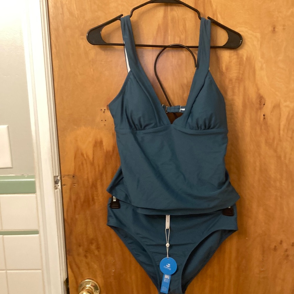 NWT Solid Smoky Blue Tankini and Hipster Bikini
